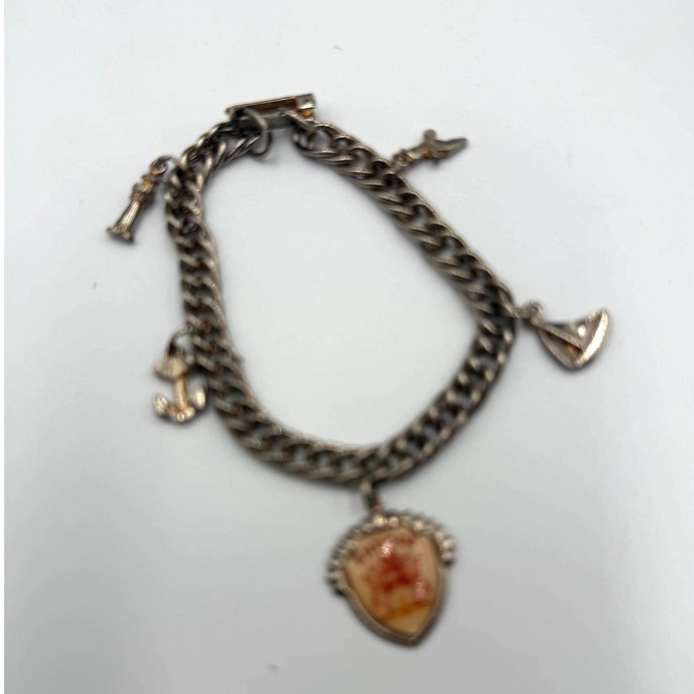 Vintage Charm Bracelet Heart Charm Cross Anchor‎ Shoe Silver Tone